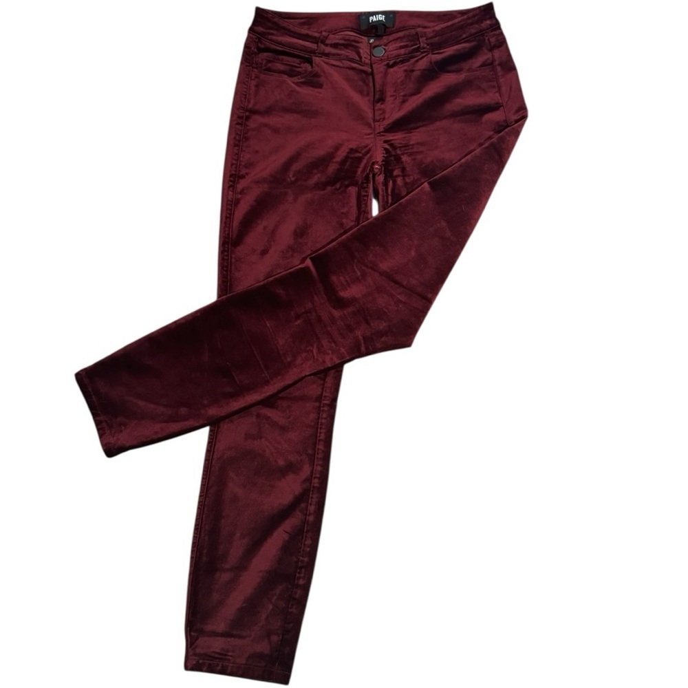 Paige Verdugo Crimson Burgundy Ankle Velvet Skinny Jeans Size 27 EUC - Picture 3 of 8